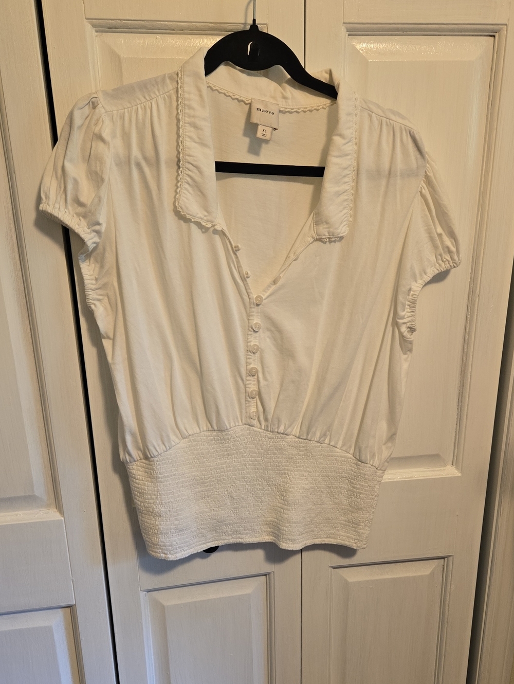 Maeve White Button-Front Short Sleeve Top